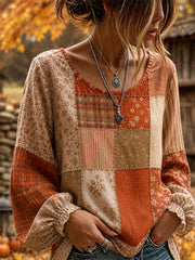 Women's Fall Patchwork Art Cotton Linen Shirt