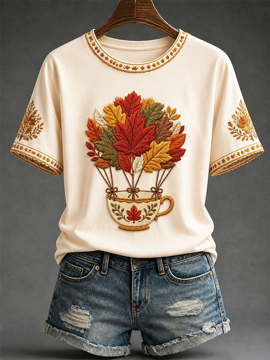 Women's Autumn Themed Printed Casual T-shirt
