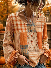 Women's Fall Patchwork Art Cotton Linen Shirt
