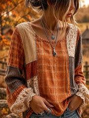 Women's Fall Patchwork Art Cotton Linen Shirt