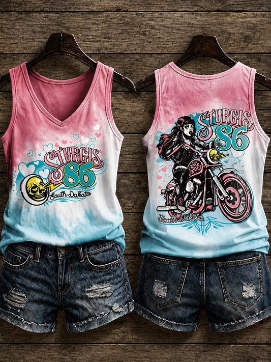 Women's Motorcycle Rally Printed Vest Top