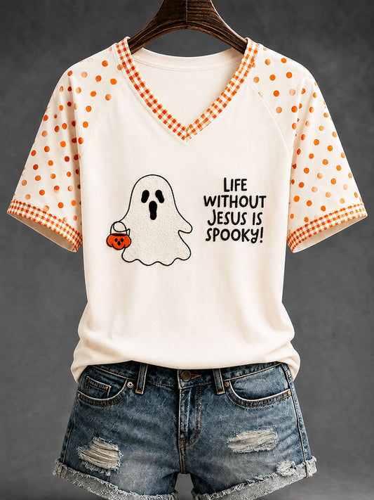 Women's"Life Without Jesus Is Spooky"Christian Halloween T-shirt