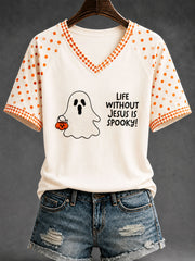 Women's"Life Without Jesus Is Spooky"Christian Halloween T-shirt