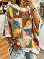 Women's geometric color block print casual hoodie