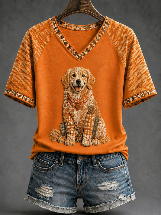 Women's Autumn Dog Print T-shirt