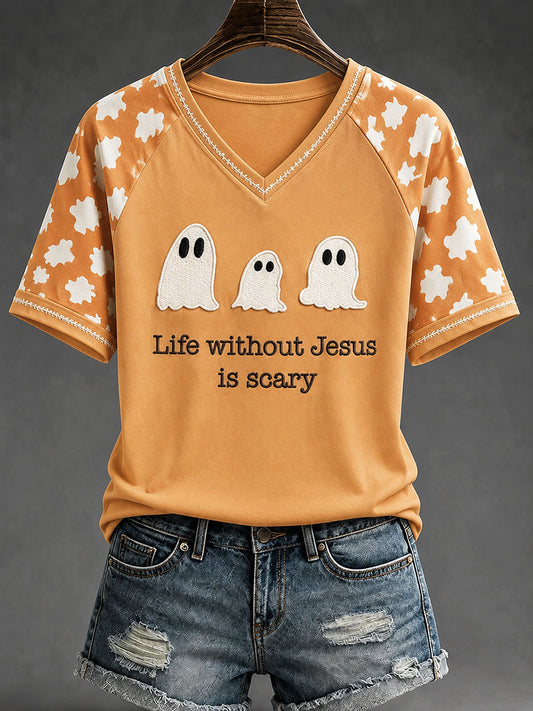Women's"Life Without Jesus Is Scary"Christian Halloween T-shirt