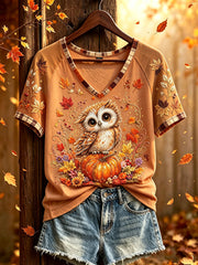 Women's autumn theme pattern printed casual short-sleeve T-shirt