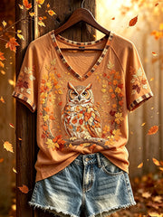 Women's autumn theme pattern printed casual short-sleeve T-shirt