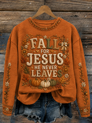 Women's FALL FOR JESUS HE NEVER LEAVES Regular Sweatshirt