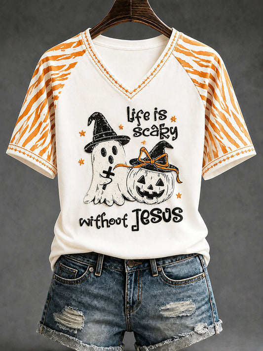 Women's"Life Is Scary Without Jesus"Christian Halloween T-shirt