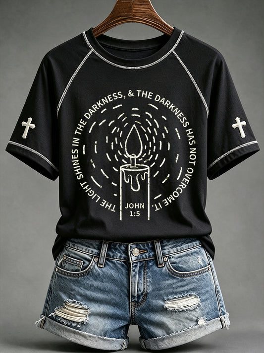Women's Vintage Faith Print Round Neck Short Sleeve T-shirt