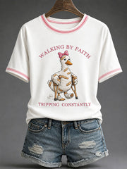 Women's 'Walking By Faith, Tripping Constantly' Printed Casual T-Shirt
