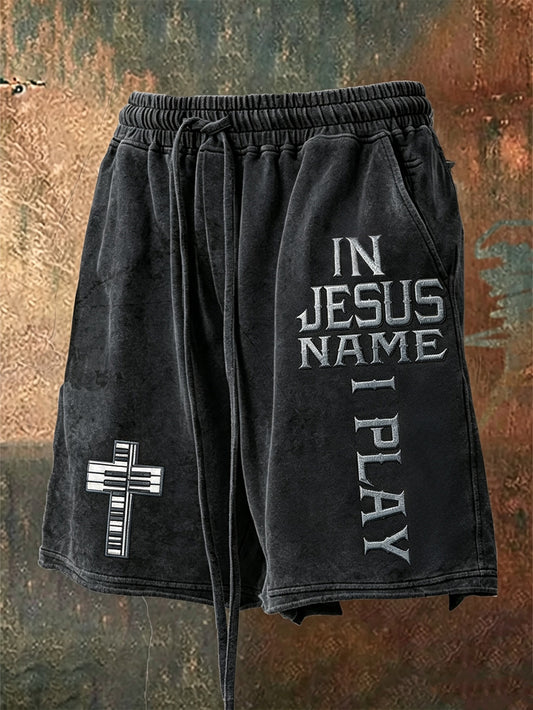 Men's faith-themed pattern printed casual shorts