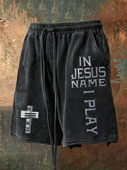 Men's faith-themed pattern printed casual shorts