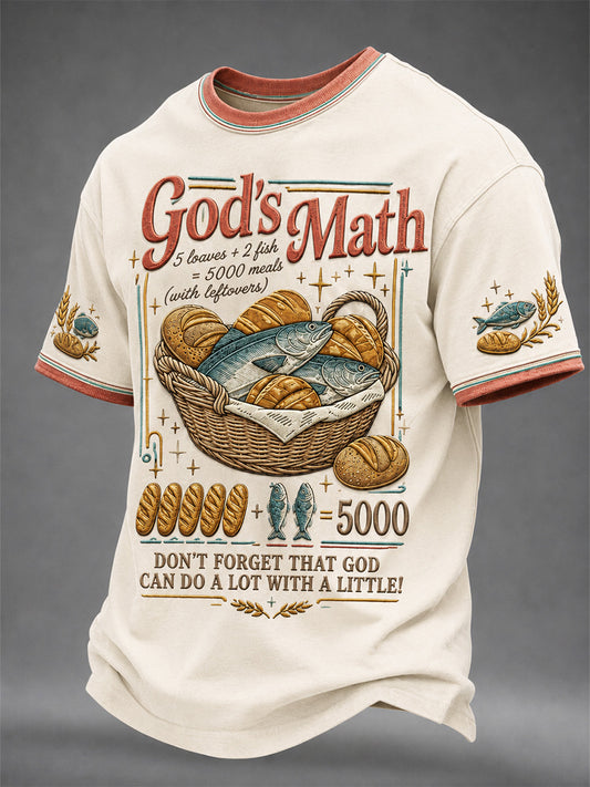 Men's Jesus 2 Fishes 5 Breads 5000 Print Casual Tee
