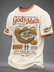 Men's Jesus 2 Fishes 5 Breads 5000 Print Casual Tee