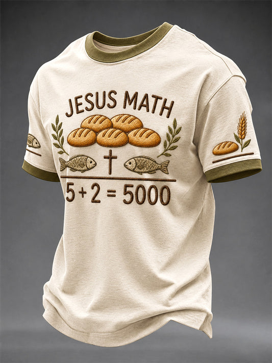 Men's Jesus 2 Fishes 5 Breads 5000 Print Casual Tee