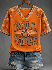 Women's "Fall Vibes" Bohemian Style Printed Casual T-Shirt