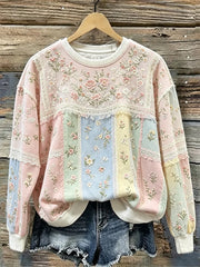 Women's Vintage Floral And Lace Patchwork Print Comfy Sweatshirt
