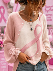 Women's Breast Cancer Awareness Support  Ribbon Cotton-Linen Shirt