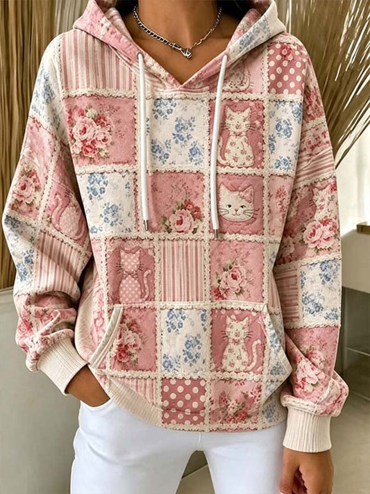 Women's Breast Cancer Awareness Cat Hoodie