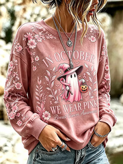 Women's Breast Cancer Halloween Print Regular Sweatshirt