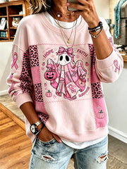 Women's breast cancer theme ghost element pattern printed casual sweatshirt