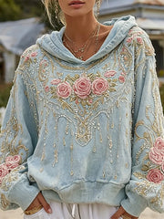 Women's Classy Boho Pink Roses Print Cozy Sweatshirt