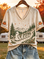 Women's Outdoor Adventures Ghosts Fall Camping Print short sleeve T-shirt