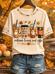 Women's Autumn Leaves & Coffee Please Print Casual Tee