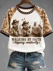 Women's Walking By Faith Round Neck Short Sleeve T-shirt