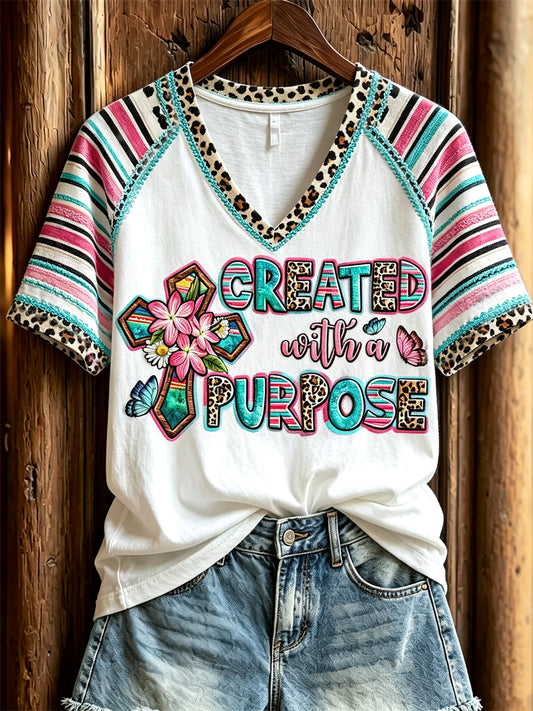Women's Created with A Purpose Christian Western Print short-sleeved T-shirt