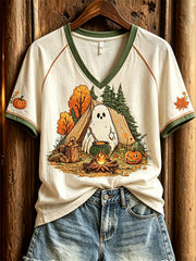 Women's cute ghost camping fun pattern casual short-sleeve T-shirt