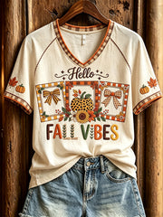 Women's autumn theme pattern casual short-sleeved T-shirt