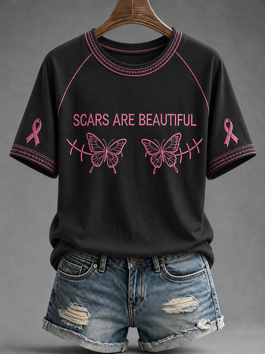 Women's Scars Are Beautiful Round Neck Short Sleeve T-shirt