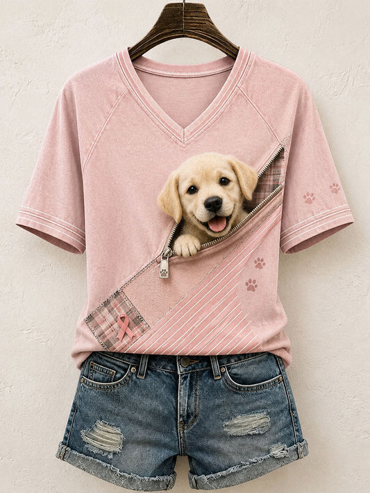 Women's Cute Golden Retriever Pattern Patchwork Art T-Shirt