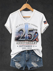 Women's 9.11 Never Forget Printed V-neck T-shirt