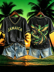 Women's Jamaica Glitter Humming Bird Print Jamaica Vacation short-sleeved T-shirt