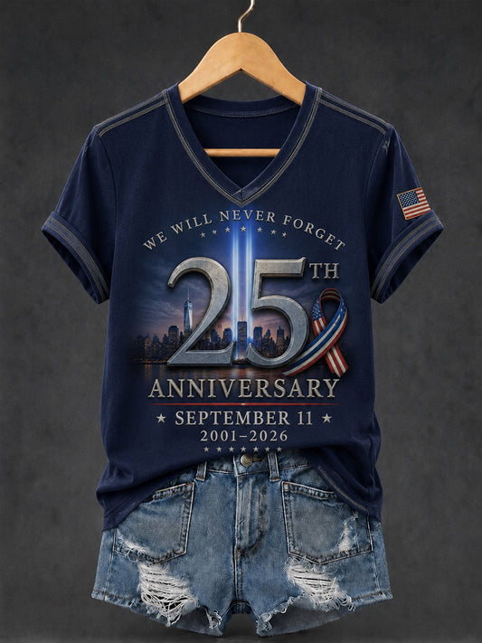 Women's 9.11 Never Forget Printed V-neck T-shirt
