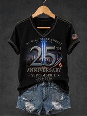 Women's 9.11 Never Forget Printed V-neck T-shirt