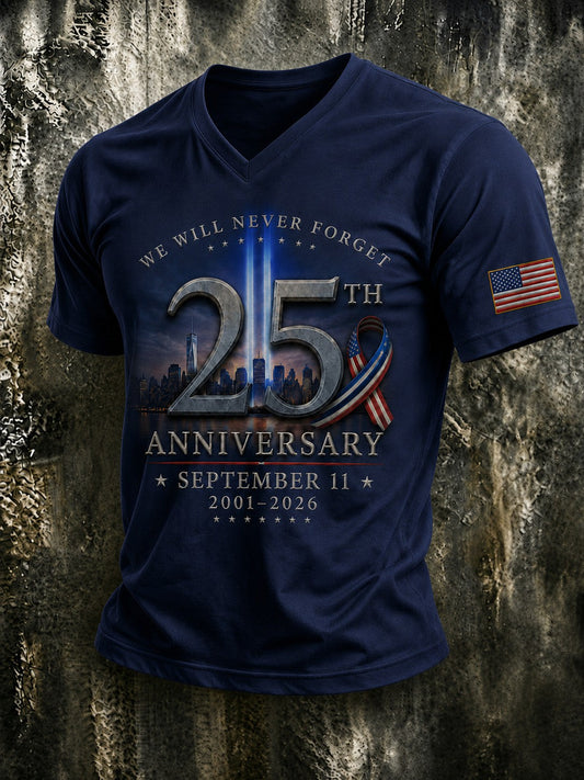 Men's 9.11 Never Forget Printed V-neck T-shirt