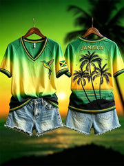 Women's Jamaica Humming Bird & Beach Gradient Jamaica Vacation short-sleeved T-shirt