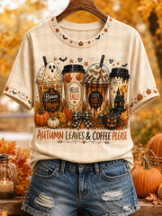 Women's Autumn Leaves & Coffee Please Print Casual Tee