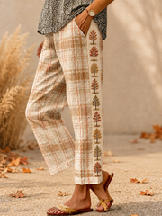 Women's Fall Printed cotton linen nine-minute trousers