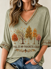 Women's Fall Is My Favorite Color Mid-length Sleeves V-Neck T-Shirt