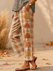Women's Fall Printed cotton linen nine-minute trousers