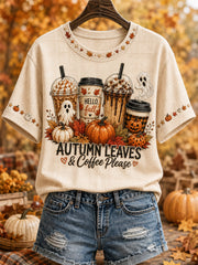 Women's Autumn Leaves & Coffee Please Print Casual Tee