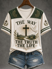 Women's The Way The Truth The Life Print Casual V-Neck Tee