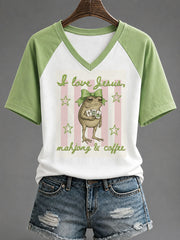 Women's Christian Mahjong Print Casual T-Shirt