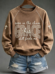 Women's His Grace Still Finds Me Christian Faith Floral Print Cozy Sweatshirt